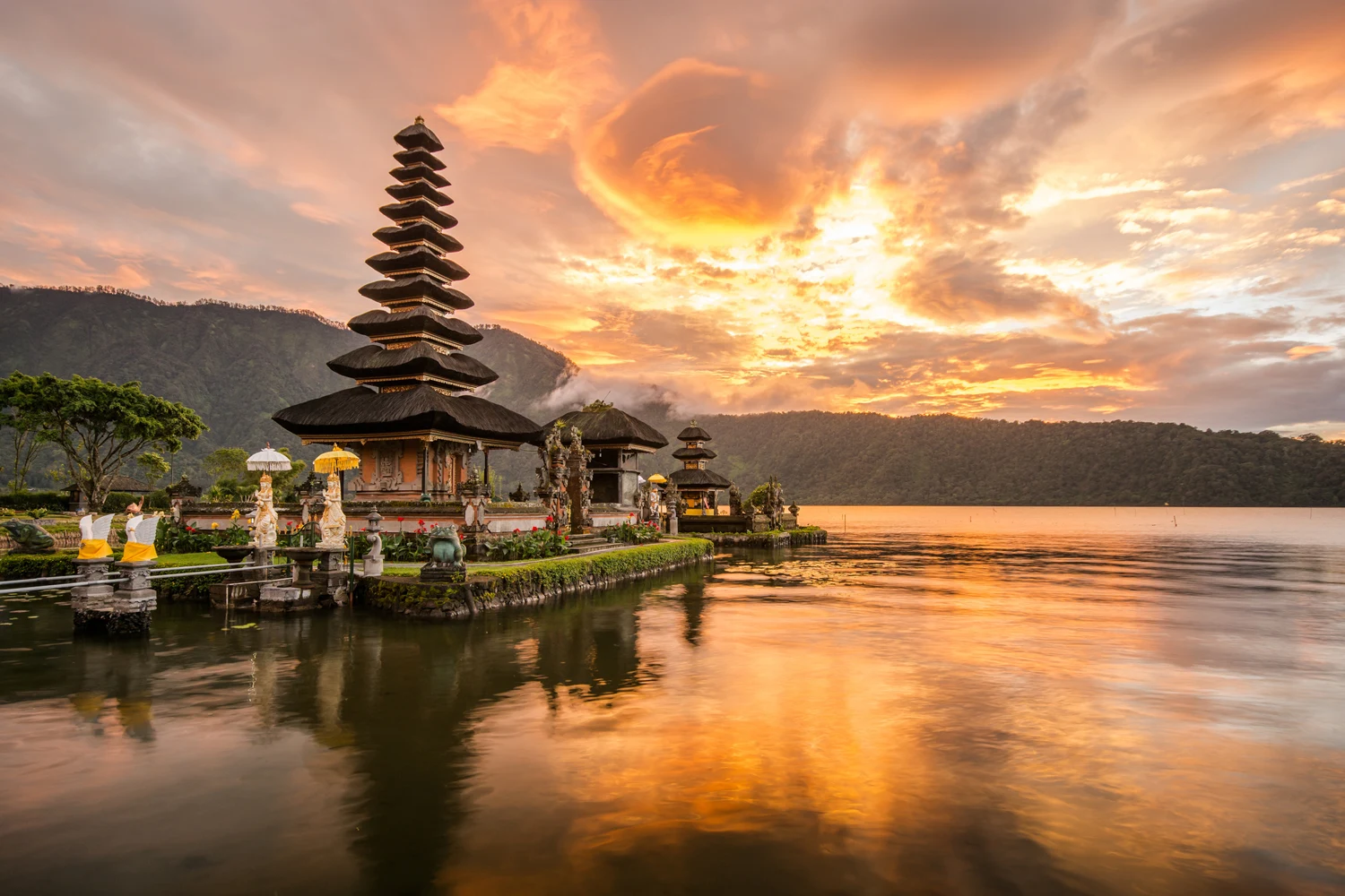 Bali temple at sunset